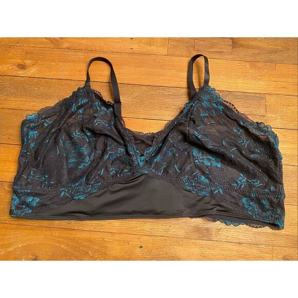 Torrid size 6 NWT Unlined Cross Dye Lace Longline Bralette black blue sexy plus - Picture 3 of 7